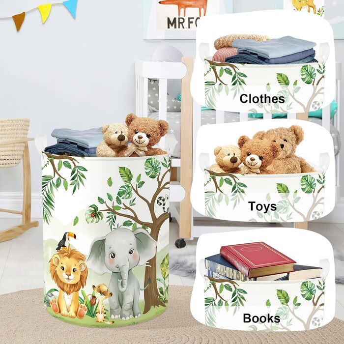 Милий лісовий кошик для білизни з тваринами, великий кошик для зберігання одягу, іграшок та одягу для дому/вуличного використання, слон, 63 л