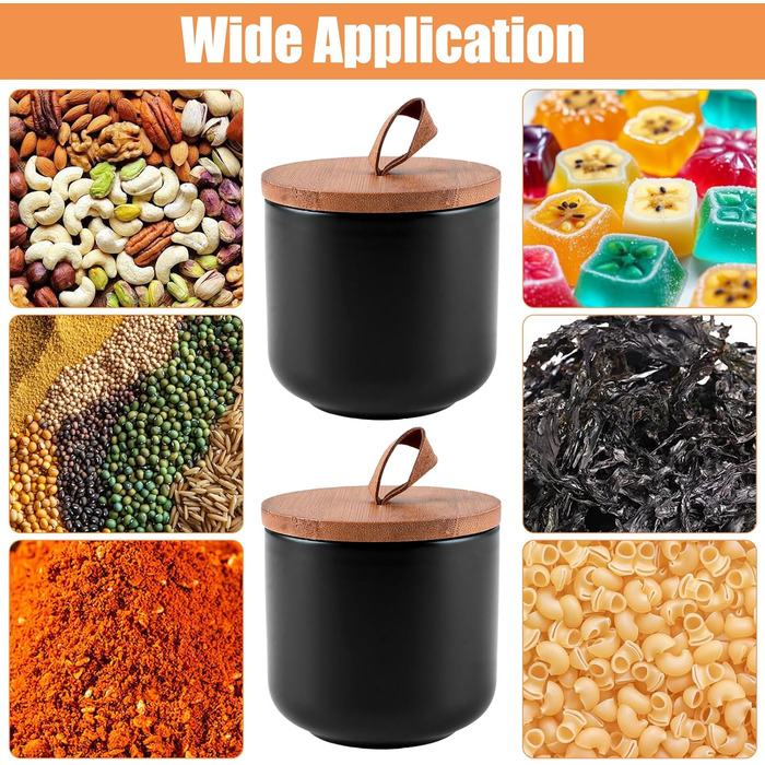 Скляні керамічні банки з кришками, керамічні контейнери для зберігання об&39ємом 260 мл/9 унцій, контейнери для зберігання продуктів з ручками, чорні цукорниці, контейнери для кавових зерен, цукру, чаю, 2