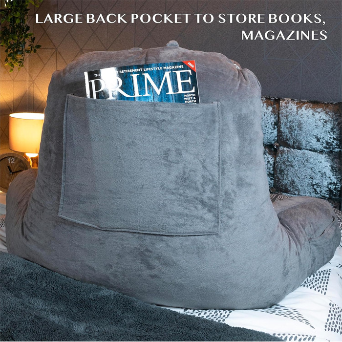 Подушка для читання Aidapt XL зі знімним підголівником, підлокітниками, поперековою опорою, чохлом, який можна прати, 2 кишенями, ручкою для перенесення, подрібненим пінополіуретаном, ідеально підходить для ліжка, ігор, перегляду телевізора або відпочинку