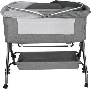 Дитяче ліжечко Kedia, зі сплячим місцем на боці, дитяче ліжко з москітною сіткою, дорожнє ліжечко з колесами, 4 регулювання висоти, дитячі ліжечка-колиска, 104 * 52 * 103-115 см (сіре)