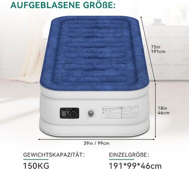 Надувний матрац YITAHOME самонадувний на 1 особу, надувне ліжко з вбудованим електричним повітряним насосом, надувне ліжко з матрацом з сумкою для зберігання для кемпінгового гостьового ліжка, 150 кг MAX, 191 x 99 x 46 см