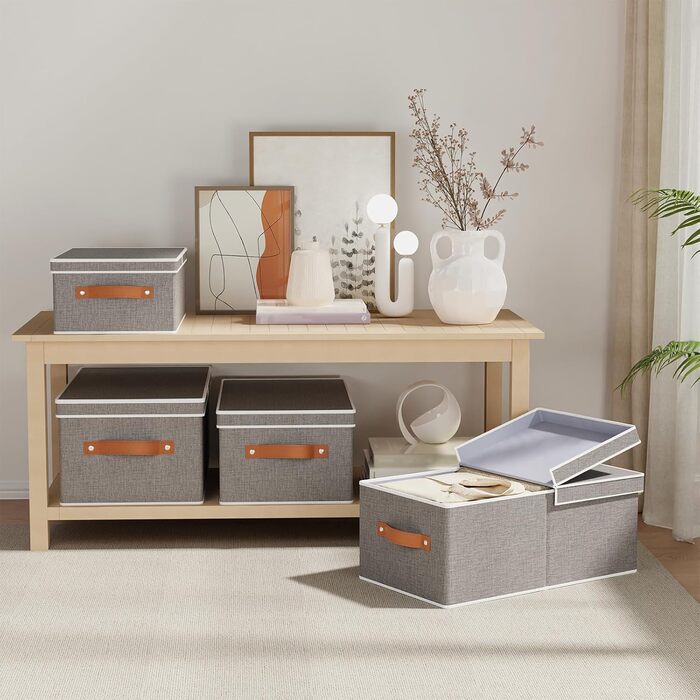 Набір із 3 коробок для зберігання, коробки для зберігання зі знімними кришками, коробки-органайзери для книг та одягу, неткане полотно, можна прати, 33x23x14 см, сірий 33x23x14 см (3 шт.) сірий