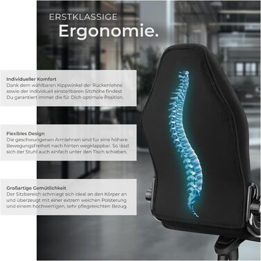 Офісний стілець tectake, стілець для роботи з відкидними підлокітниками та функцією гойдання, регульований по висоті обертовий стілець з колесами, крісло керівника з тканинною оббивкою, ергономічний офісний стілець, комп&39ютерний стілець - чорний 404736