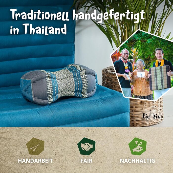 Подушка для шиї livasia Papaya - Ø 13x43 см - Подушка для шиї у формі папайї, подушка для дивана, подушка для читання з капоком, подушка для саду та балкону, подушка для подорожей ручної роботи (світло-блакитний)