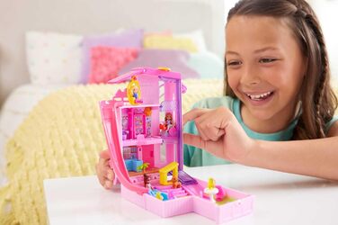 Ігровий набір Polly Pocket Barbie Dreamhouse Box, з 3 мікроляльками, 1 цуценям, 11 аксесуарами, ліфтом та басейном, HWP11