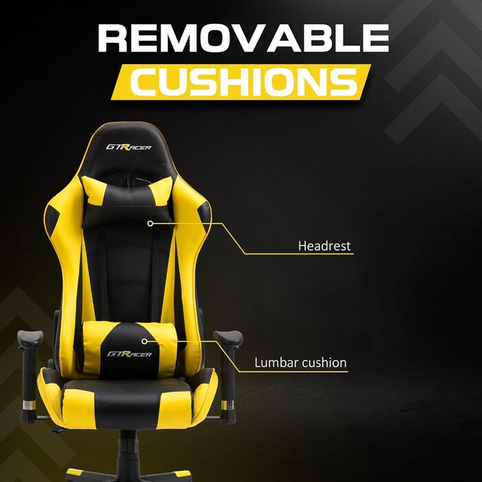 Ігрове крісло GTRacer Pro, ергономічне офісне крісло, регульовані підлокітники, комп&39ютерне крісло, ігрове крісло зі штучної шкіри, зручні офісні крісла для домашнього офісу (жовте)