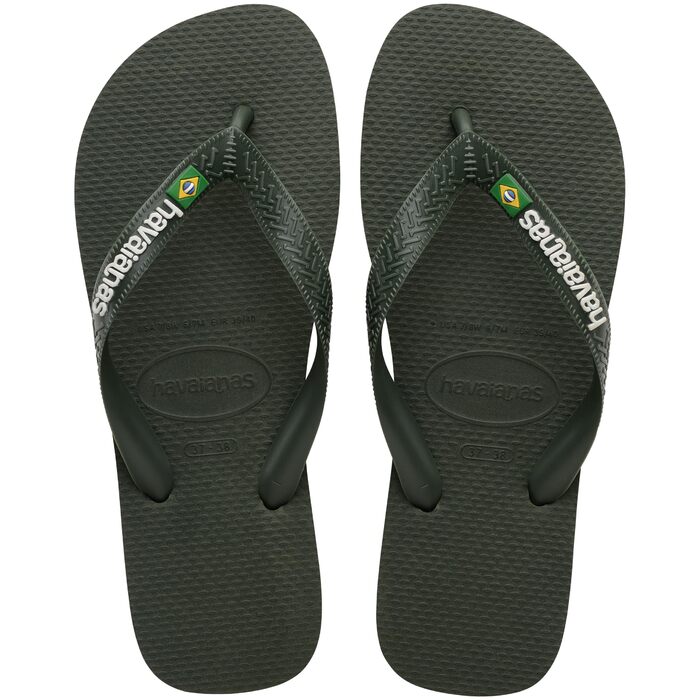 Зручні, міцні та легкі шльопанці з нековзною підошвою, бразильський прапор на ремінцях, унісекс розмір для дорослих 45/46 EU, зелено-оливковий