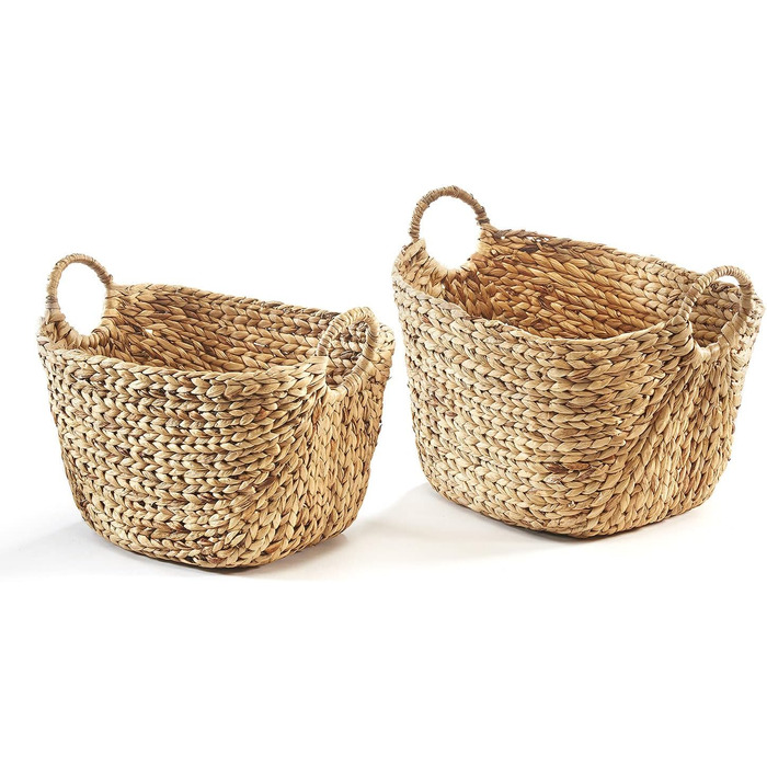 Кошик Kobolo з водяним гіацинтом та ручками - 56x40x34 см - коричневий - великий плетений кошик для зберігання білизни, книг та газет - стильний органайзер XL, міцний та виготовлений вручну 56x40x41 см