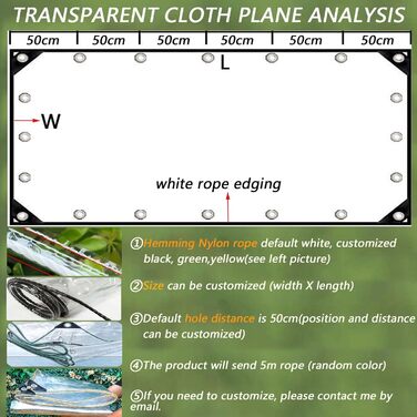 Брезент ZHJSHOU Прозорий брезент з люверсами, ПВХ 400 г/м Брезент від дощу Брезент для намету Складаний водонепроникний для садових меблів Балкон, холодостійкий дощовий антифриз, 3,8х4,4м