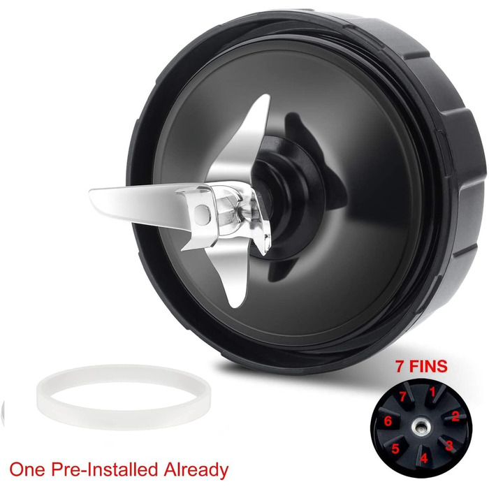 Для заміни леза міксера 7 ребер для леза екстрактора Ninja Pro сумісний з Nutri Ninja Car iQ BL480 BL481 BL482-30 BL487 BL492 з силіконовими гумовими ущільнювачами Ущільнювальне кільце Кріплення змішувача