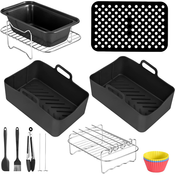 Аксесуари для фритюрниці Vusddy з 10 предметів для Ninja Foodi Dual AF400EU, AF500EU, AF300EU - Двокамерна фритюрниця Набір XL для Innsky, Princess, Tiastar, Devology, Emerio 7.6L-10.4L