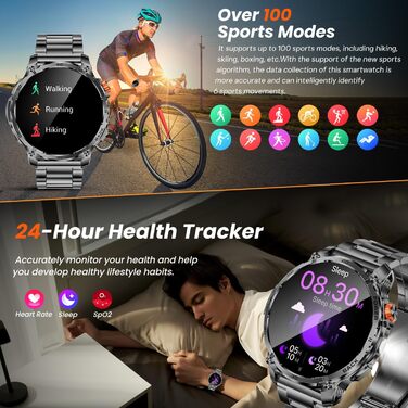 Чоловічий смарт-годинник із функцією телефону, годинник для спорту на свіжому повітрі 1,85-дюймовий HD смарт-годинник із пульсом, монітором сну, артеріальним тиском, крокоміром, фітнес-годинником із батареєю 1000 мАг, світлодіодним ліхтариком, сумісний з 