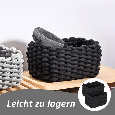 Кошик для зберігання, 2 шт., плетений бавовняний в&39язаний кошик, 19x15x12 см, плетений кошик для зберігання, плетена бавовняна мотузка, для спальні, коробки для зберігання у вітальні (чорні), чорні, 2 шт.