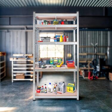 Надміцний стелаж Arebos 180x90x40 см Вантажопідйомність 875 кг Товщина 0,63 мм 5 полиць з МДФ Легке складання за допомогою вставної системи Сріблястий