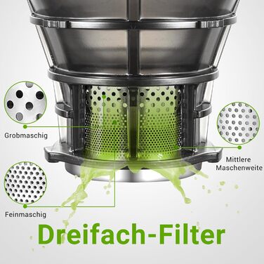 Автоматична універсальна соковижималка AMZCHEF, соковижималка для овочів та фруктів 135 мм та 1,8 л, переможець тесту повільної соковижималки потужністю 250 Вт з потрійним фільтром - чорний