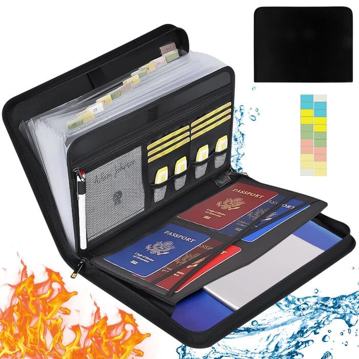 Папка для документів формату А4, вогнетривка коробка для документів, водонепроникна сумка для документів з 13 відділеннями та кількома кишенями для офісу, дому, школи, сумка на блискавці для документів та цінностей