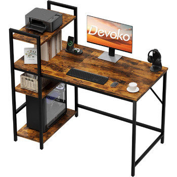 Комп'ютерний стіл Devoko 120 см з реверсивною полицею, стіл з 4-шаровим сховищем Ідеальний навчальний комп'ютерний стіл Стіл для н