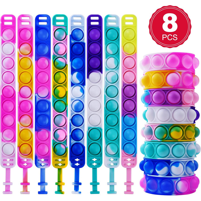 Браслет Ainiv Pop, 8 шт. Pop Push It, іграшка-браслет Pop Bubble Fidget, дитячий набір браслетів, набір іграшок Fidget, простий бр