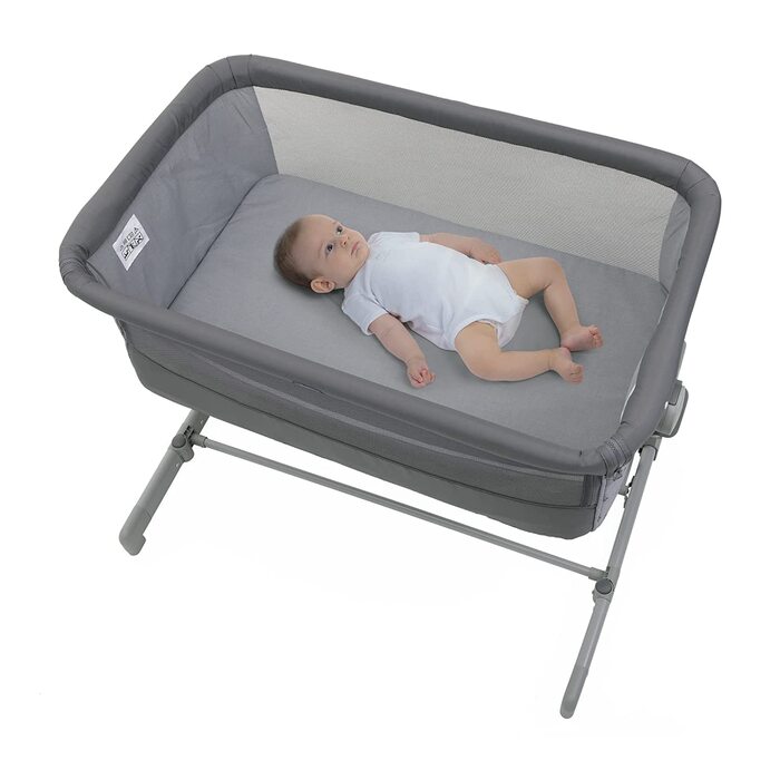 Дитяче ліжечко Chicco Next2Me Go для новонароджених, приліжкове ліжечко, сумісне з різними ліжками, регульована висота, гарна циркуляція повітря, дорожня колиска, дорожнє ліжко, темно-сіре