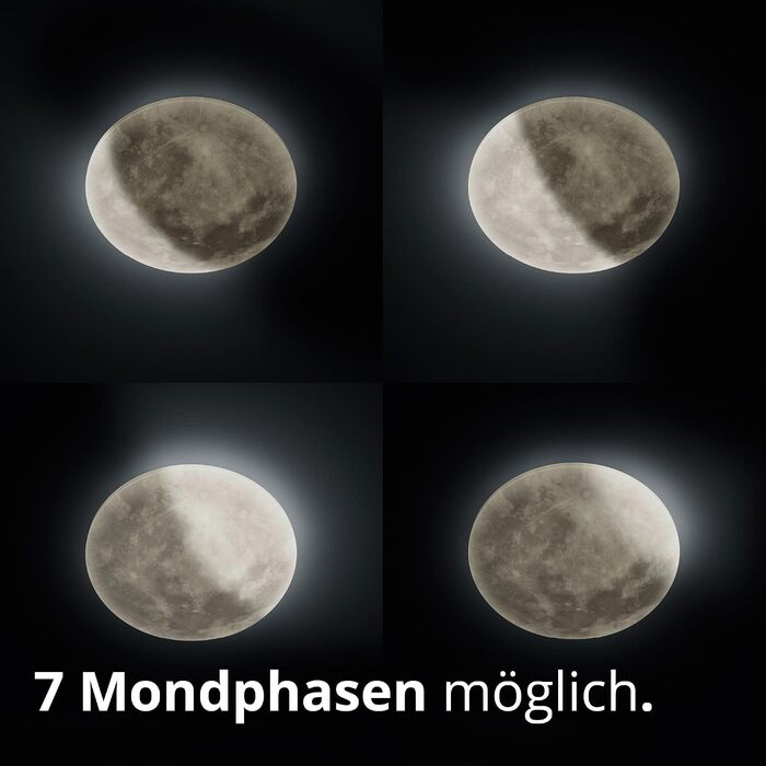 Стельовий LED-світильник Trio Leuchten Lunar 627514000, акрил з мотивом місяця, змінні фази місяця, 1 x 22 Вт LED, регулювання яскравості, функція нічного підсвічування, з пультом ДК, білий, діаметр 40 см