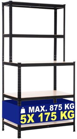 Стелаж CLP з робочим столом Полиці вантажопідйомністю до 175 кг кожна Металевий стелаж для зберігання, колір чорний