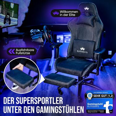 Ергономічне ігрове крісло ПЕРЕМОЖЕЦЬ ТЕСТУ Ролики, стійкі до подряпин, дихаючі, 4D підлокітники, з підставкою для ніг Ергономічне ігрове крісло з тканини, вантажопідйомність 150 кг Ігрове крісло Ігрове крісло, чорне