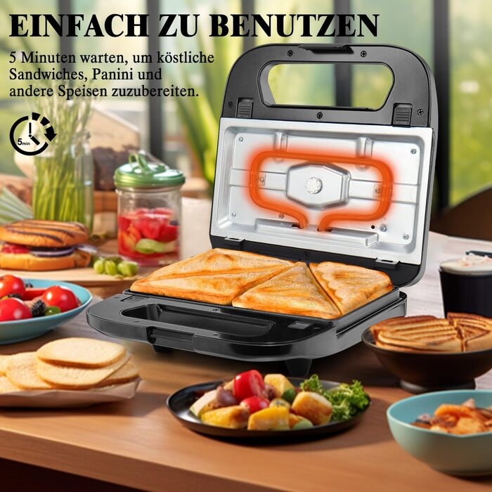 Багатофункціональний набір бутербродниць SUPERLEX 6-в-1, для сендвіч-тостера Контактний гриль Вафельниця Кекс 2 скибочки з антипригарним покриттям, двостороннє випікання при постійній температурі, набір 6-в-1 без бісфенолу А