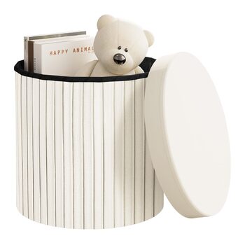 Круглий стілець WOLTU, пуф для зберігання з кришкою, м&39яка скриня для зберігання, складаний, м&39яка скриня для зберігання, виготовлена з оксамитового МДФ, 38xВ36 см, кремовий 38Г x 38Ш x 36В см