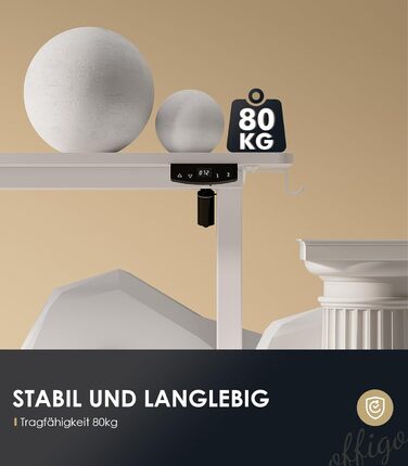 Стіл OffiGo з регульованою висотою, електричний стіл 160x70 см з розетками та портом зарядки USB, стіл з регульованою висотою та 2 функціями пам&39яті, комп&39ютерний стіл для офісу, дому, білий 160 x 70 x 72 см білий