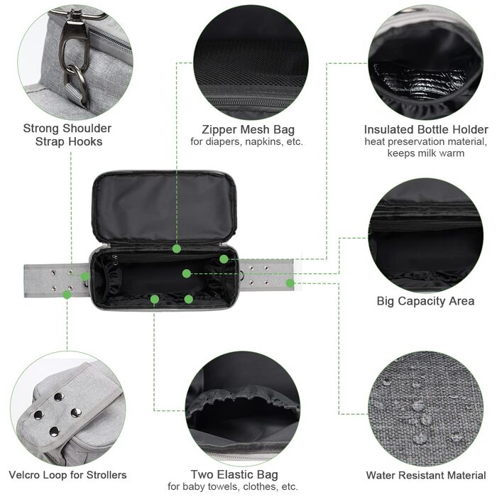 Організатор для коляски PHILORN з ізольованим підсклянником, плечовим ременем великої місткості, універсальна сумка для дитячої ко