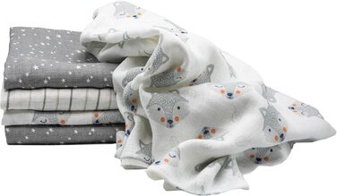 Муслінові серветки Clever Kids упаковка 5 лисичка світло-сіра та зірочки Oeko-TEX подвійне плетіння 70x80 серветки для відрижки (л