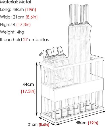 Підставка для парасольок Cuiynic, металевий тримач для парасольок, внутрішня вхідна зона, передпокій, підставка для кошика парасольок для зберігання палиць для ходьби, сучасний прямокутний органайзер полиця/чорний/36 x 18 x 44 см D 48*21*44 см