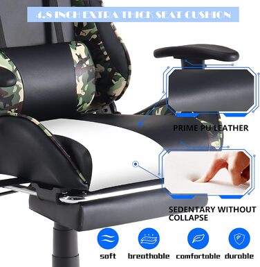 Ігрове крісло ALEAVIC з підставкою для ніг, гоночне крісло, ергономічне офісне крісло, ігрове крісло для ПК, висока спинка. (камуфляжний колір)