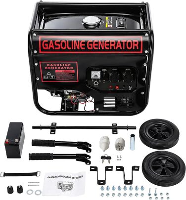 Бензиновий генератор з ручним та електричним запуском, 12 к.с., максимальна потужність 5000 Вт, максимальна безперервна потужність 3500 Вт, бак 15 л, 4-тактний двигун, функція AVR, 2 x 220 В, захист від низького рівня оливи, захист від перевантаження