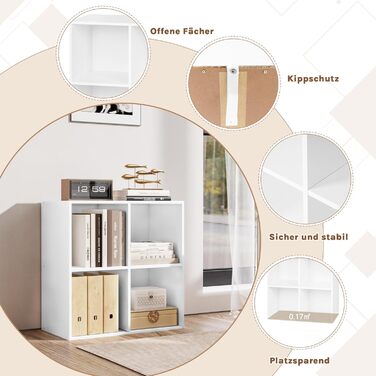 Книжкова полиця WOLTU з 4 кубами, дерев&39яна система зберігання в скандинавському стилі, самонесуча, із захистом від перекидання, для спальні, вітальні, кабінету, офісу, біла, 60 x 60 x 30 см, 4 відділення (29 Г x 59,6 Ш x 59,8 В см) Біла