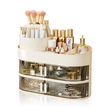 Органайзер для макіяжу, органайзер для косметики з шухлядами, зберігання косметики для догляду за шкірою, краси, ванної кімнати, туалетного столика, спальні, туалетного столика, шухляди з подвійними дверцятами