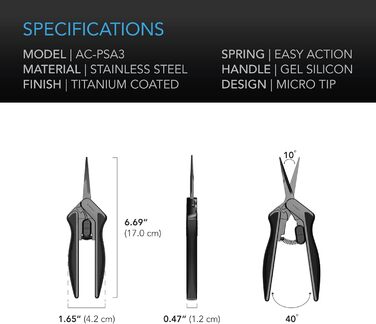 Ножиці з нержавіючої сталі AC Infinity 6,6 дюйма, легкий ергономічний дизайн, прямі точні леза з антипригарним титановим покриттям для садівництва, гідропоніки, наметів для вирощування
