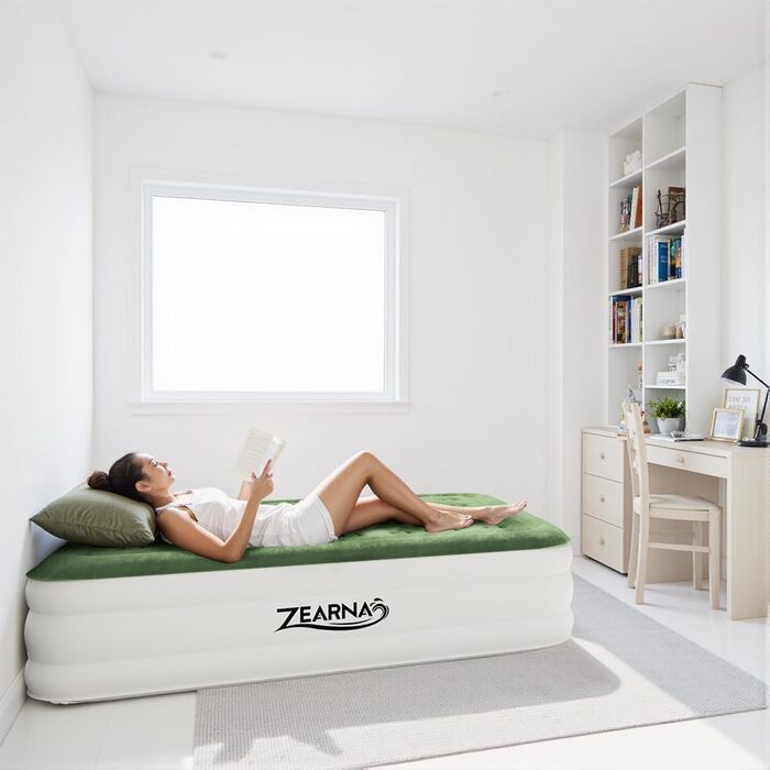 Самонадувальний надувний матрац за 3 хвилини, надувне гостьове ліжко з вбудованим електричним насосом, надувне односпальне ліжко для кемпінгу та домашнього використання (односпальне (46 см))