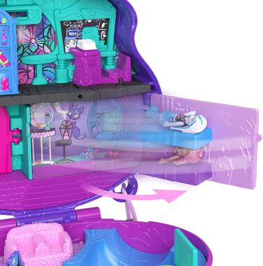 Ігровий набір Polly Pocket Monster High з 3 маленькими ляльками та 10 аксесуарами, шкільний світ всередині, портативна іграшка для подорожей з місцем для зберігання, HVV58