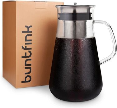 Кавоварка 3-в-1 buntfink MultiPitcher для холодного заварювання кави Графин скляний 1,5 л Графин для води з кришкою з нержавіючої сталі Кавоварка для холодного заварювання кави та чаю Без пластику