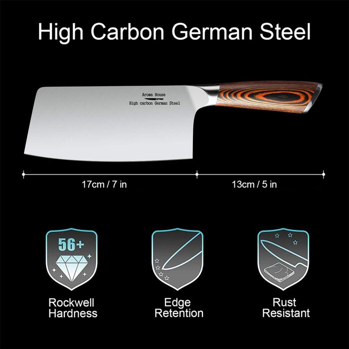 Рубаючий ніж шеф-кухарський ніж 7 дюймів, китайський кухонний ніж, рубаючий ніж з нержавіючої сталі з гострим лезом і ручкою з пак