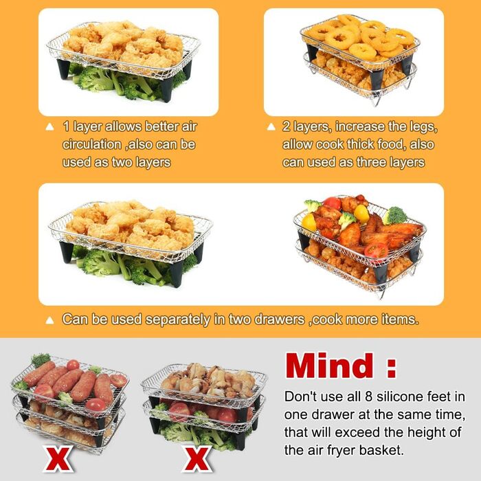 Стійка для фритюрниці BYKITCHEN для подвійного кошика Ninja, 3 шари, аксесуари для аерофритюрниці Ninja AF300EU,304 Стійка для фритюрниці з нержавіючої сталі для фритюрниць Tower/Innsky/Develogy з подвійною шухлядою