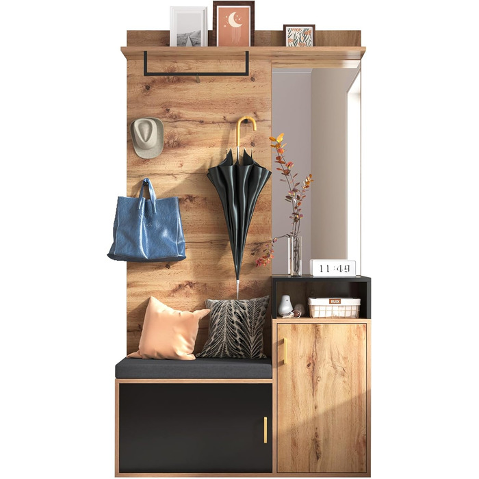 Набір вішалок AXUTL з 4 гачками для одягу, дзеркалом, тумбою для взуття, настінною вішалкою, верхньою полицею, лавкою для вішалки