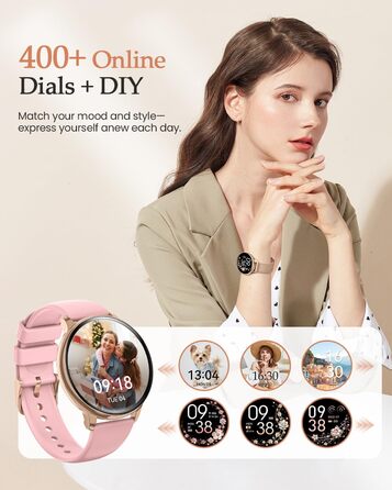 Жіночий смарт-годинник, 1,27-дюймовий HD фітнес-годинник з функцією телефону, відстеження менструального циклу, понад 120 спортивних режимів, 24-годинний монітор серцевого ритму, 24-годинний монітор SpO2, монітор сну, калорії, фітнес-трекер, IP68, сумісни