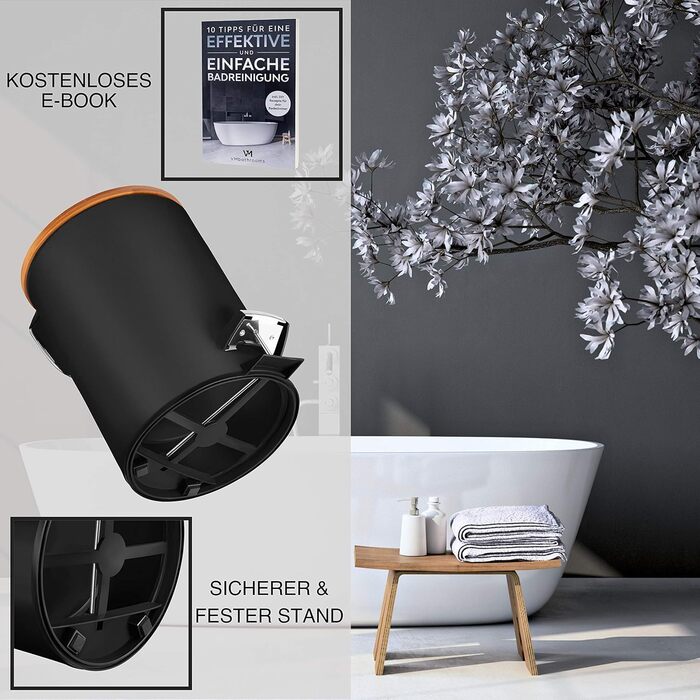 Відро для косметики VMbathrooms 3 л в елегантному чорному дизайні Педальне відро з механізмом плавного закриття Елегантне відро дл