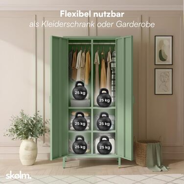 Металева шафа skølm Ituri, м&39ятно-зелена Шафа з 6 полицями та 2 рейками для одягу Шафа для передпокою, ширина 80 см Шафа для спальні в індустріальному стилі Сталева шафа для вітальні та офісу, м&39ятно-зелена, без шухляд