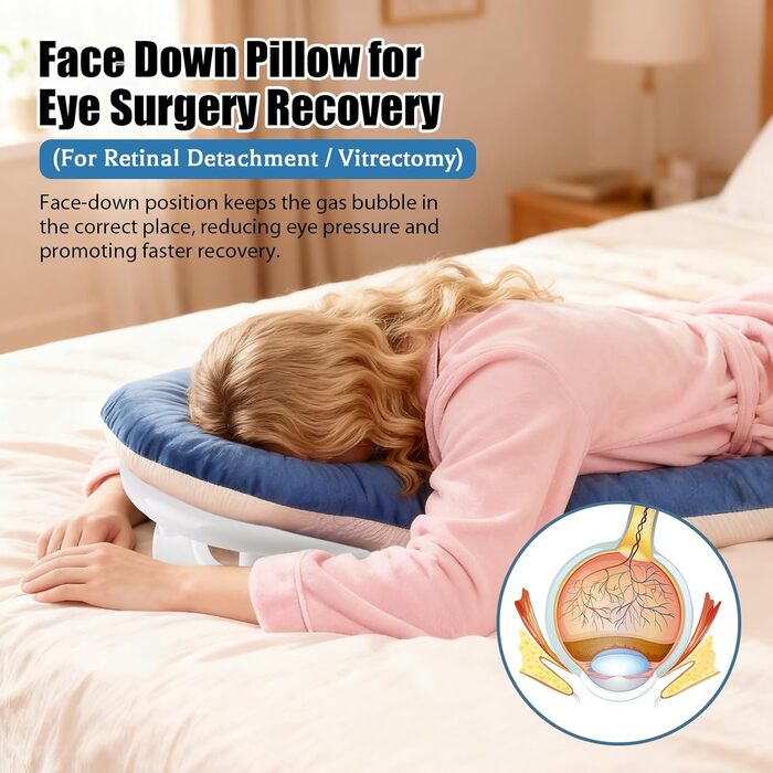 Подушка для сну обличчям вниз, ергономічна подушка для обличчя з піною з ефектом пам&39яті, регульований по висоті масажний підголівник для дому, сну на животі та відновлення після операції на очах з вітректомією