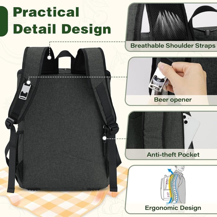 Рюкзак-холодильник NEWHEY 30L Водонепроникний ізольований сумка-холодильник великої місткості Термальний рюкзак для пікніка Легкий сумка-холодильник, герметичний для роботи на свіжому повітрі, кемпінгу, пляжного туризму, чорного кольору