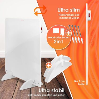 Інфрачервоний настінний обігрівач KESSER, радіатор, нагрівальна панель 425-550 Вт (1 x 550 Вт) 550 Вт, білий колір з вбудованим термостатом