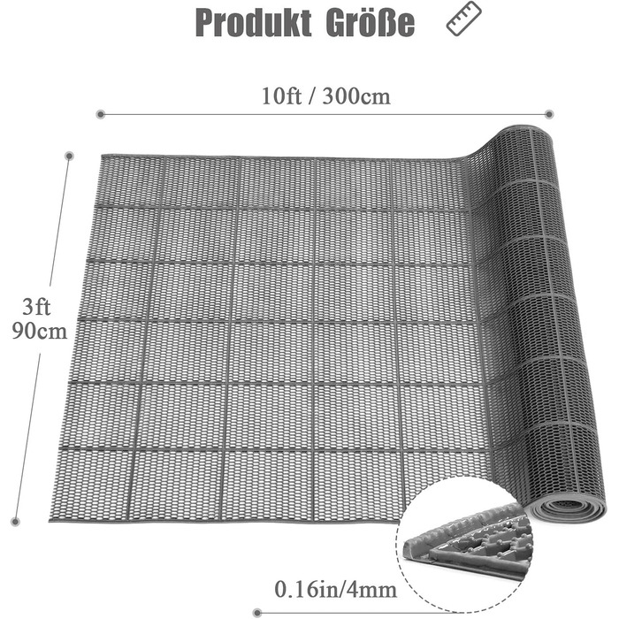 Протиковзкий дренажний килимок Nisorpa 300x90 см, протиковзкі килимки, дренажні мати, гумові килимки товщиною 4 мм, килимки для підлоги для комерційного використання на кухнях, у ресторанах, ванних кімнатах, басейнах, коридорах, вологих приміщеннях та сау